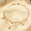 Misterioso conjunto de joyería de acero inoxidable estilo europeo y americano, súper brillante, con circonitas completas, diseño de flor de cuatro hojas, multi-accesorio, pulsera y cadena para clavícula DIY para mujeres