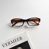 Gafas de sol estilo japonés retro con forma de ojo de gato, cuadradas, rojas, antiluz azul, con espejo plano para miopía, cara redonda, estilo coreano para mujer