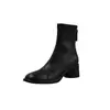 Botas Elegantes Estilo Coreano de Suela Silenciosa para Viaje, Adelgazantes, 2026 Otoño Invierno, Tacón Grueso, Tacón Medio, Punta Redonda Versátil, Botines Cortos Elásticos para Mujer