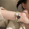Pulseira de Miçangas Coloridas de Gatinho Fofo com Coração Pulseira Infantil Fofa Cabeça de Gato Preto e Branco Pulseira para Melhores Amigos Casal