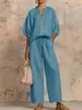 Otoño 2026 Nuevo Conjunto de Pantalones Anchos de Color Sólido Casual Suelto con Cremallera y Cuello Redondo para Mujer Moda Casual Transfronteriza Europea y Americana para Mujer