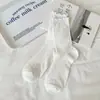 Calcetines Miu Estilo Ballet para Mujer, Delgados de Encaje y Malla Transpirables Largos para Primavera y Verano, Algodón Puro con Borde de Volantes