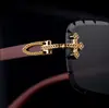 Gafas de Sol Retro sin Montura para Hombre con Bordes Cortados en Diamante y Patillas con Apariencia de Madera, Gafas de Sol al por Mayor para Comercio Transfronterizo