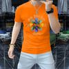 Camisa de cuello redondo de manga corta para hombre personalizada con diamantes de imitación de moda cómoda y combinable con todo, camiseta de manga corta para hombre de algodón de seda de hielo de corte entallado de estilo europeo de verano