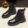Botas Martin Cálidas de Terciopelo Plus Estilo Nuevo Invierno 2026 para Mujer Punta Redonda con Cordones Suela Gruesa de Goma Tacón Grueso Botas de Cuero para Mujer Estilo Británico