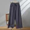 Calças estilo "dad" de algodão e linho, estilo retrô para mulheres de meia-idade e idosas, calças retas respiráveis e de corte solto para o verão