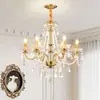 Lámpara de sala de estar vintage estilo francés, lámpara de dormitorio de flor de cristal simple y lujosa, candelabro de alta gama para villa