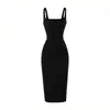 Vestido Largo Bodycon de Verano 2026 con Ceñido a la Cintura y Abertura Trasera, de Aspecto de Lujo, Cuello Cuadrado, Vestido Fruncido sin Tirantes para Mujer