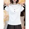 Moda Verão 2026 Nova Camiseta Irregular Ombro a Ombro para Mulheres, Super Estilosa com Design Único, Manga Longa Flare Top Curto