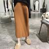 Saia de malha de comprimento médio feminina 2024 outono e inverno nova saia slim fit elástica cintura alta bainha vertical saia da moda