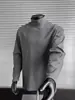 Camiseta Básica Desestructurada de Cuello Semi-Alto para Hombre, Sudadera Pesada Desestructurada Estilo Americano de Invierno con Camiseta Gris de Manga Larga