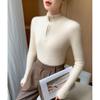 Tricô de Caxemira com Gola Alta Meia e Zíper para Mulheres no Outono e Inverno Cor Sólida Slim Top para Usar por Baixo Pulôver Base Malha para Trabalho para Mulheres