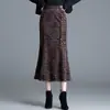 Saia Chinesa Estilo Nacional Saia Midi com Estampa de Leopardo e Flores Saia Elegante da Moda para Mulheres Cauda de Peixe