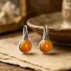 Aretes para Mujer Character Silver Nuevo Plata de Ley S925 Ágata Roja del Sur Vintage Mate Desgastado Patrón Hueco Personalizado