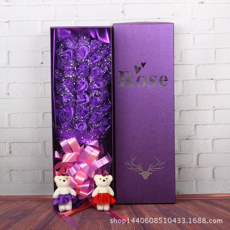 33朵雪纱+2熊 深紫