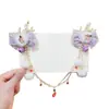 Presilha de Cabelo Infantil Estilo Antigo com Corrente para Sobrancelha, Presilha Vermelha para Meninas, Acessório de Cabelo com Flor e Franja de Pérolas para Fotografia de Hanfu e Traje Tradicional