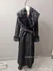 Comércio Exterior Atacado Transfronteiriço Inverno Novo Elegante de Alta Qualidade Gola Grande de Pelo Moda Cintura Manga Longa Casaco Longo Jaqueta