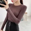 Suéter Básico Versátil de Malha Fina com Manga Longa Slim-Fit Novo para Mulheres, Top de Malha Fina para Primavera e Outono - Coleção Outono/Inverno 2026