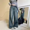 Jeans Americano Retrô de Cintura Alta Emagrecedor com Barra Reta para Mulheres, Novo Estilo Primavera e Outono, Calça Larga Solta e Relaxada Comprimento Total