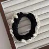 Faixa de cabelo com babados de renda estilo coreano, macia e confortável, scrunchie pequeno de seda gelada, elástico simples para rabo de cavalo para mulheres