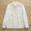 Camisa Blanca de Algodón Puro para Mujer, Manga Larga, Cuello Redondo, Botones de Colores, Bordado de Flor de Ciruelo texturizado con Encaje, Estilo Petite Suave, para Ropa de Trabajo