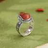 Yuebao Jewelry Ágata Roja del Sur Plata de Ley S925 Patrón de Pergamino Calabaza Estilo Chino Alto Grado Moderno Transmisión en Vivo Anillo Más Vendido