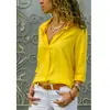 2025 Transfronterizo Primavera y Verano Nuevo Nuevo en Aliexpress Camisa de Manga Larga para Mujer de Color Puro con Botones en V Profunda Ahora
