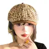 Gorra de Visera Estilo Chica Hot Retro Americana Estampado de Leopardo, Circunferencia de Cabeza Grande, Sombrero Adelgazante para la Cara, Boina Versátil para Mujer para Primavera y Otoño