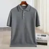 Nueva camisa polo casual de cachemira para hombre de otoño e invierno, diseño de bloques de color, suéter de punto versátil de manga corta, camiseta de manga corta a media