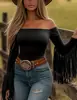 Camiseta Justa com Franjas Estilo Velho Oeste Retrô