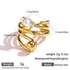 Anel Malt de Aço Titânio Aço Inoxidável Ouro 18K com Linhas de Pedra Natural, Joia de Design Aberto Ajustável