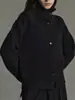 Cardigã de malha de lã pura estilo europeu com gola alta para mulheres, suéter grosso elegante de outono e inverno com corte solto, blusa de base, peça de sobreposição