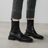 Vestido Estilo Literário Meia de Lã Tricô Costurada à Mão Botas 2024 Outono e Inverno Grosso Salto Médio Bico Quadrado Botas de Couro Femininas
