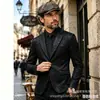 Traje de hombre de gamuza con estampado agrietado estilo europeo y americano, solapa de muesca, de un solo botón, corte ajustado, traje casual, modelo de exportación