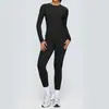 Pantalones de Yoga Cruzados de Doble Cara Cepillados, Color Sólido, Corte Delgado, Manga Larga, Transpirables, Adelgazantes, Conjunto de Dos Piezas para Correr y Fitness