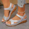 Nuevas Sandalias de Cuña con Plataforma Estilo Sudeste Asiático para Mujer, Transfronterizas Talla Grande de Una Tira Boca de Pez con Velcro Sandalias de Playa