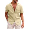 Los más vendidos de Amazon y eBay: Camisa de hombre de algodón y lino, color liso, manga corta, con cuello, de botones, para verano