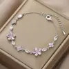 Pulsera de Flor Rosa Dulce y Elegante de Moda Estilo Coreano con Circonita Microincrustada, Moderna y Lujosa, Joyería Versátil y Exquisita
