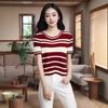 Camiseta de Rayas Nuevo Estilo Libro Verano Cuello Redondo Manga Corta Spice Girls para Mujer Ajustada de Punto a Rayas Ropa Exterior Top Interior
