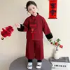 Conjunto de Roupa de Ano Novo para Meninas 2025 Estilo Chinês Vermelho Festivo Roupas de Ano Novo Inverno Conjunto de Duas Peças Novo Estilo Chinês para Crianças