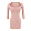 Vestido corto bodycon puramente seductor para mujer, con escote corazón, manga tres cuartos, copas en el pecho, nuevo estilo otoño, ajustado a la cintura, ceñido al cuerpo, sexy