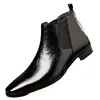 Botas Britânicas de Bico Fino Transfronteiriças Couro Macio Respirável Padrão Lichia Sapatos de Cano Curto Masculinos Coreanos Casuais Slip-on Chelsea