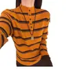 Otoño e Invierno 2025 Suéter Popular Rayas Tejido de Punto Contrastante Estilo Coreano Ropa de Trabajo Camisa Base de Manga Larga Tops para Mujer