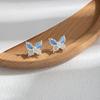Pendientes de plata de doble capa con diseño de mariposa de ojo de gato tridimensional, con diamantes, para mujer, con un toque fresco y dulce.