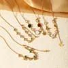 Moda Transfronteriza Colgante de Flor de Cinco Pétalos de Concha Blanca Circonita Cadena Larga con Borla Collar de Acero Inoxidable Joyería Chapada en Oro Pulido Finamente