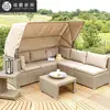Sofá Cama de Jardín para Villa al Aire Libre, Cama de Sofá para Patio, Ratán Hecho a Mano, Silla de Ratán para Balcón, Mesa de Café de Ocio, Sofá para Hotel y Bed & Breakfast