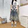 Shorts jeans casuais de verão estilo americano, lavados, vintage, corte reto e solto, calça de três quartos versátil, marca da moda para homens