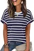Comércio Exterior Transfronteiriço Site Independente Amazon Tk Produto Novo Mais Vendido Gola Redonda Pulôver Camiseta Listrada Casual Manga Curta Color Blocking Top Feminino