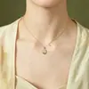Yuebao Jewelry Plata de Ley S925 Esmalte Jade Hetian Jade de Agua Clara Colgante Forma de Huevo Tulipán Estilo Nacional Suave Cadena para Clavícula