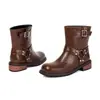 Botas cuadradas de tacón bajo para otoño e invierno, botas de cuero versátiles de tacón bajo para mujer de talla grande, botines Martin ligeros sin cordones de tacón cuadrado para exportación
